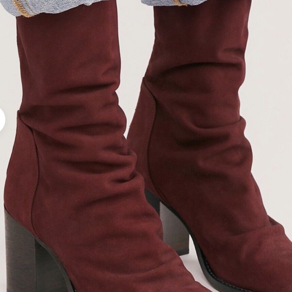 Free People Elle Block Heel Boots in Bordeaux Nubuck sz 37 (7) NWT - Picture 7 of 10